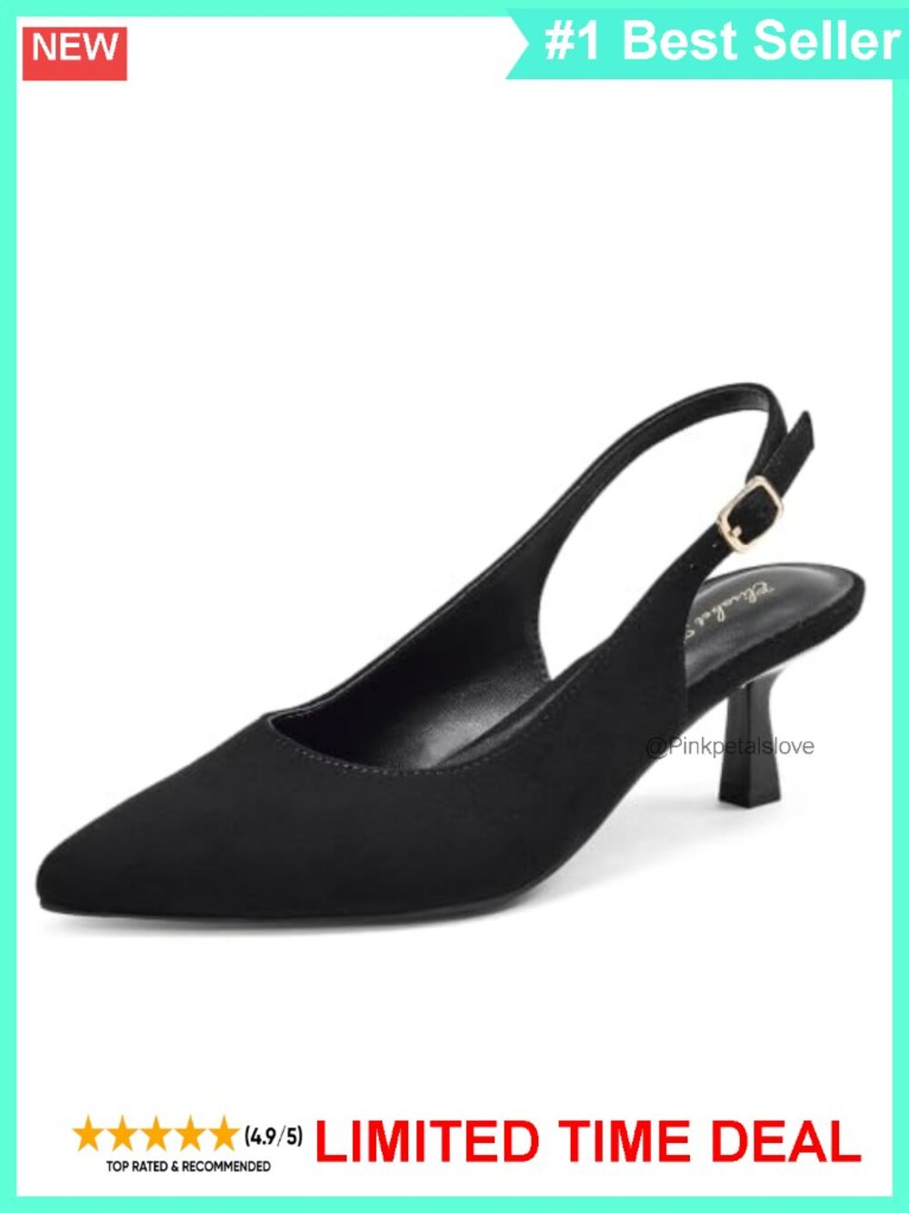 Kitten Heel Slingback Pumps Faux Leather Pointed Toe 2 Inch Work Wedding